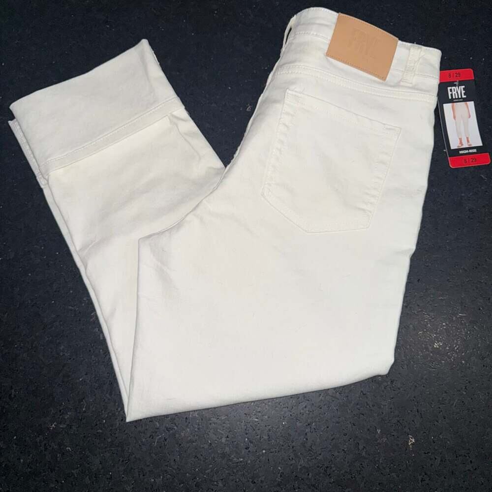 NEW FRYE Women White Rolled Straight High Rise Denim Jeans Sz 8/29
